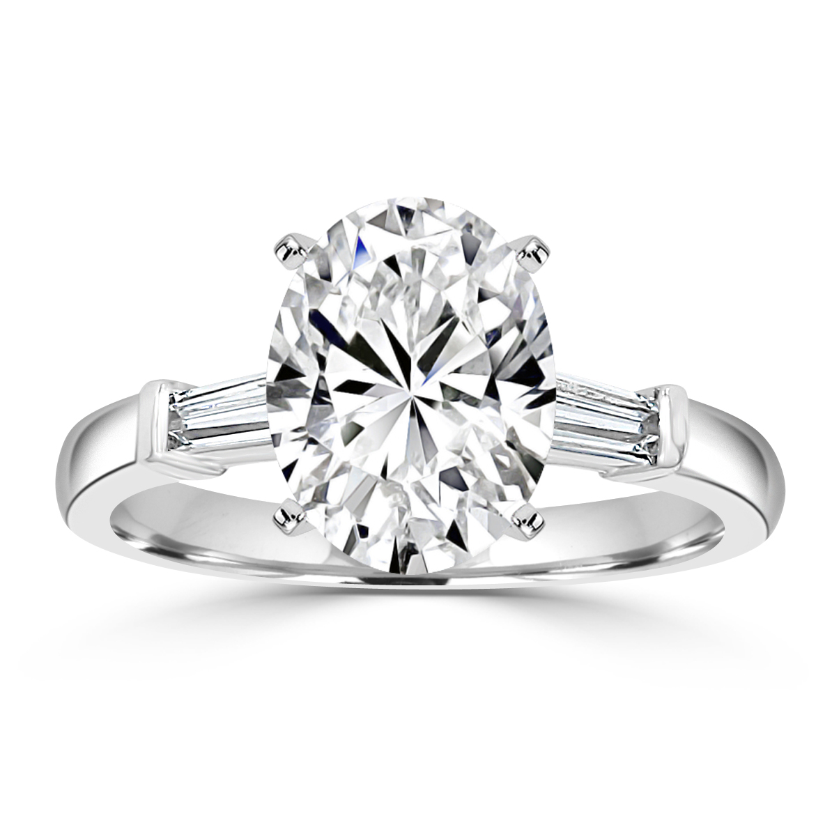 Ameena Tapered Baguette Three Stone Engagement Ring