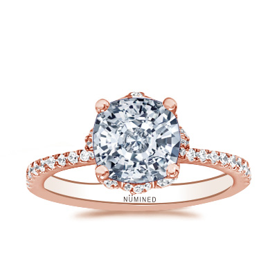 Camellia Floral Halo Pave Engagement Ring