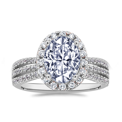 Trinity Triple Split Shank Pave Halo Engagement Ring